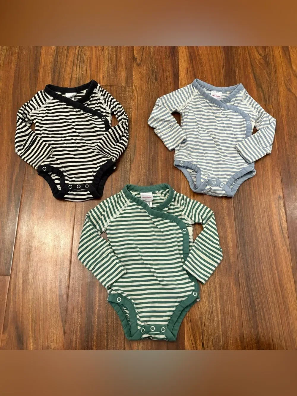 Hanna Andersson 3 Layette Tencel Stripe Crossover Bodysuits